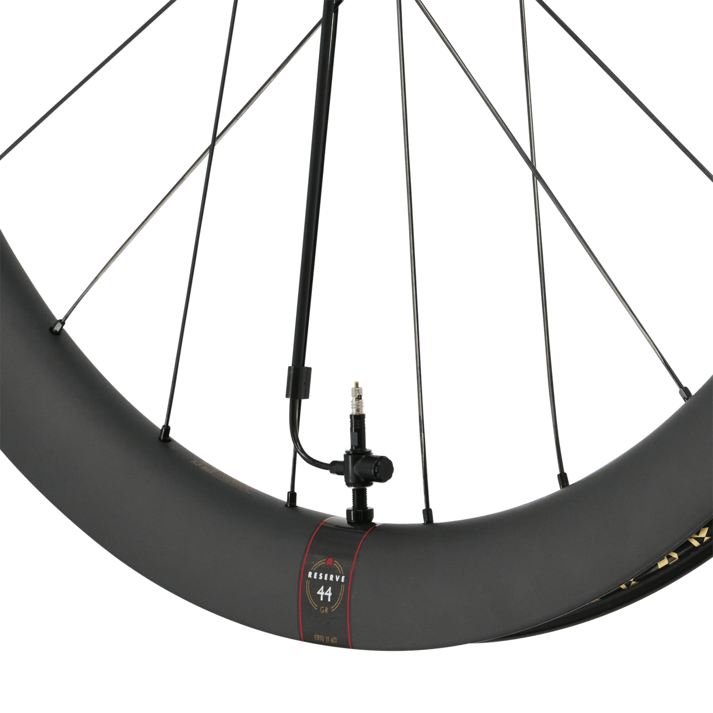 A detailed image of the valve from the Gravaa x Reserve 40|44 GR Wheelset, a key part of the Gravaa system.