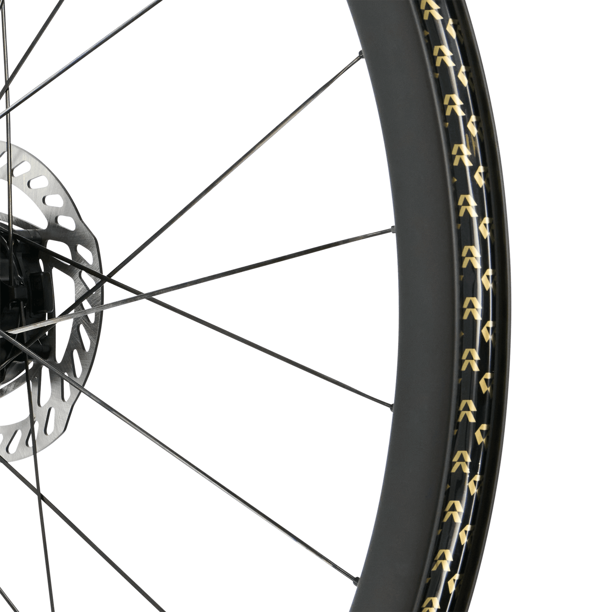 Close-up of the aerodynamic profile of the Gravaa x Reserve 40|44 GR wheelset rim.